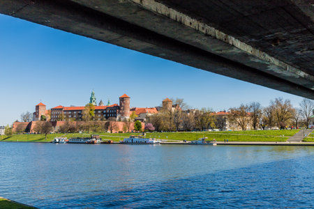 Krakow Poland. 6 April 2019. A view of Wawel castle and the Vistula River in Krakow Polandのeditorial素材