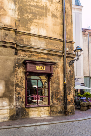 Krakow Poland. April 2019. A street scene in the medieval old town in Krakowのeditorial素材