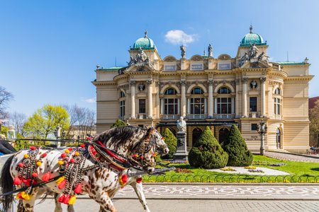 Krakow Poland. April 2019. A front view of The Juliusz Slowacki Theatre in Krakow old town in Polandのeditorial素材