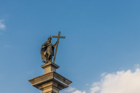 Warsaw Poland. April 2019. A view of Sigismunds Column in the old town in Warsaw Polandのeditorial素材