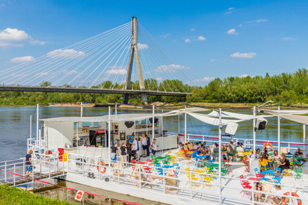 Warsaw Poland. April 2019. A view of the Vistula boulevards and river in Warsaw in Polandのeditorial素材
