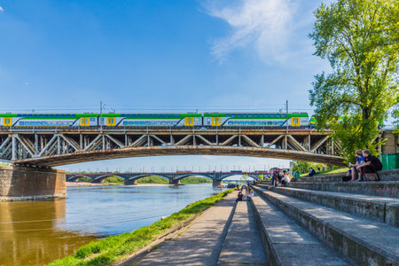 Warsaw Poland. April 2019. A view of the Vistula boulevards and river in Warsaw in Polandのeditorial素材