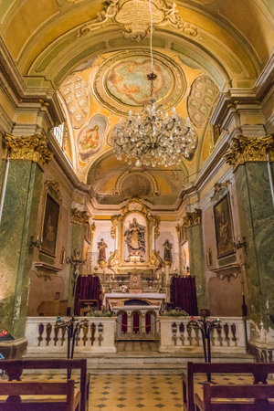 Eze Cote d azure France. 18 June 2019. The interior of the Notre Dame de Assomption in the medieval village of Eze in Franceのeditorial素材
