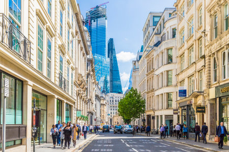 London. May 21 2019. A sttreet scene in the City of London in Londonのeditorial素材