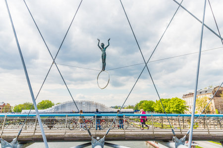 Kazimierz Krakow Poland. May 7 2019. A view of the Bernatka foot bridge over the Vistula river in Kazimierz in Krakowのeditorial素材