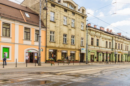 KraPodgrze Krakow Poland. May 7 2019. A street scene in Podgrze in Krakowのeditorial素材