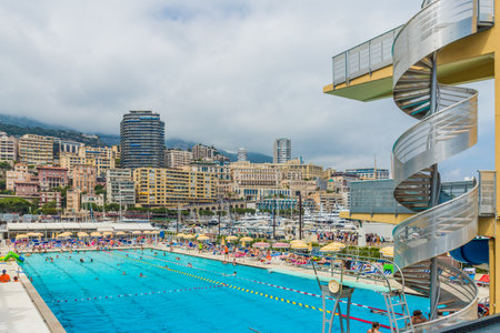 Monte carlo Monaco. June 16 2019. A view of the Stade Nautique Rainier III swimming pool in Monte carlo in Monacoのeditorial素材