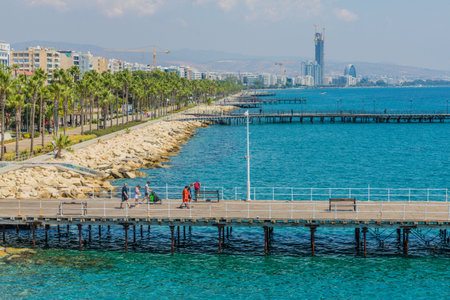 Limassol Cyprus. September 1 2019. An elevated view of the pier in Limassol in Cyprusのeditorial素材