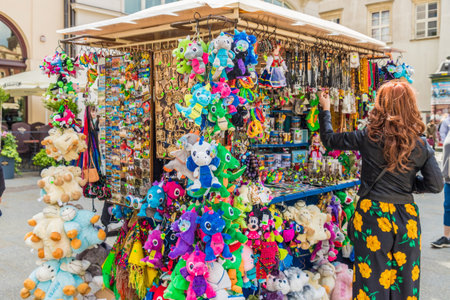 Krakow Poland. May 8 2019. A view of a souvenir stall in the old town in Krakow in Polandのeditorial素材