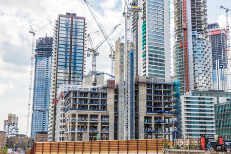 Canary Wharf London. 23 May 2019. A view of construction work in canary wharf in Londonのeditorial素材