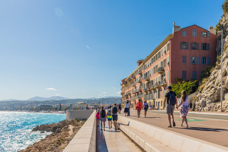 Nice, Cote d Azur. France. A view of a beach promenade in Nice in the Cote D Azur in Franceのeditorial素材