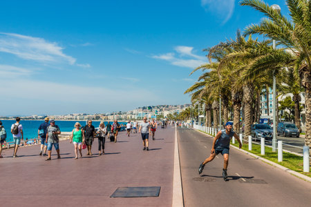 Nice cote d Azur. France. june 20 2019. A view of the beach Promenade des Anglaise in Nice in Cote d Azur in Franceのeditorial素材
