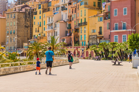 Menton France. 17 June 2019. A view of the colourful buildings in Menton in Franceのeditorial素材