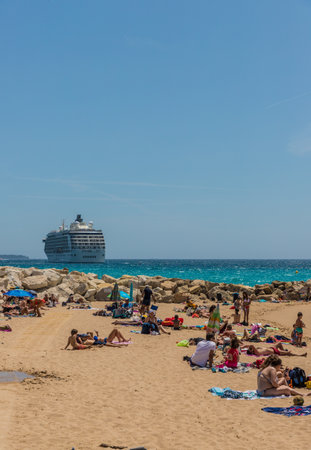 Cannes France. June 15 2019. A view of La croisette beach in Cannes in Franceのeditorial素材