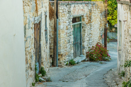 Omodos Cyprus. September 3 2019. A view of in the traditional village of Omodos in Cyprusの写真素材