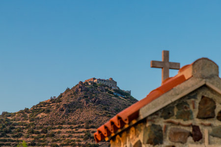 A view of Stavrovouni hilltop monastery in Cyprusの写真素材