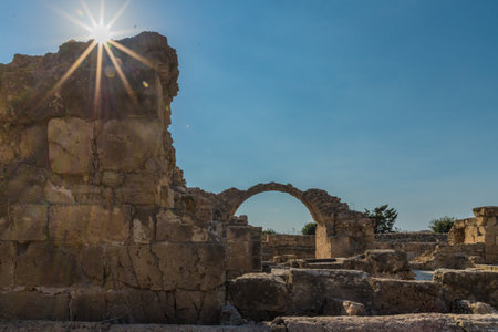 Paphos Cyprus. September 4 2019. A view of Saranta colones in Paphos Archeological park in Paphos in Cyprusの写真素材