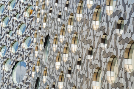 July 2020. London. Architecture and office windows abstract in Greenwich peninsula in London Englandのeditorial素材