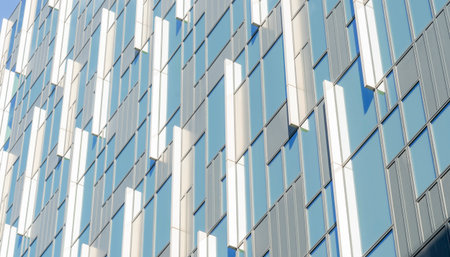 July 2020. London. windows and architectural detail in Greenwich peninsula,London, Englandのeditorial素材