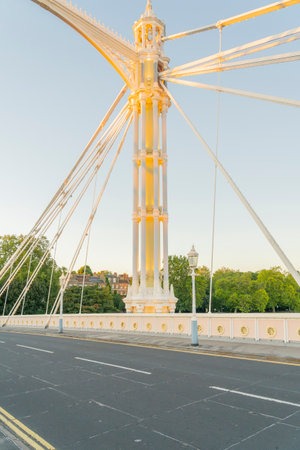July 2020. London. Albert bridge at sunset, London, England United Kingdomの写真素材