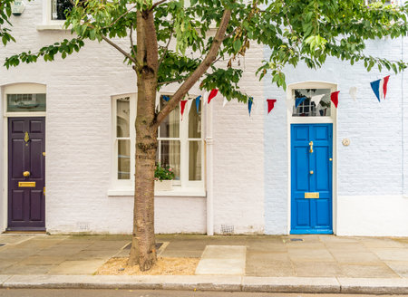 July 2020. London. Colourful buildings in Notting Hill, London, England UKのeditorial素材