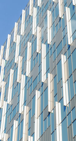 July 2020. London. windows and architectural detail in Greenwich peninsula,London, England