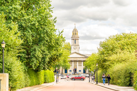 July 2020. London. St Marylebone Parish Church from Regents park in London, Englandのeditorial素材