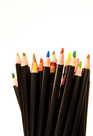 Colourful pencils used for creating watercolour paintingsの写真素材