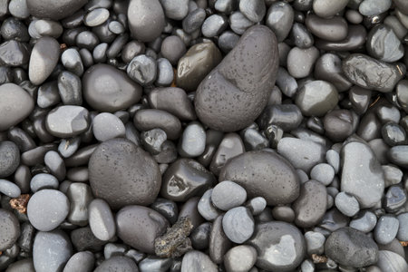 Close up of basalt pebbles on an Icelandic beachの写真素材