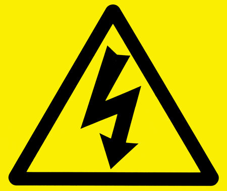 Black on yellow warning sign -danger of electrocutionの写真素材