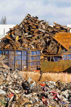 View of a scrapyard with detritus and metal for recyclingの写真素材