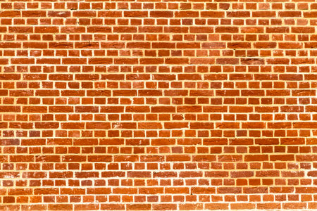 Sunlit plain red brick wallの写真素材