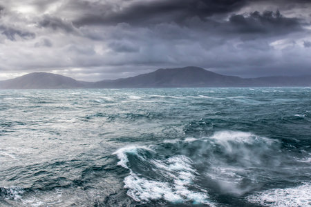 Stormy sea in the Cook Straight between North and South Island of New Zealandの写真素材
