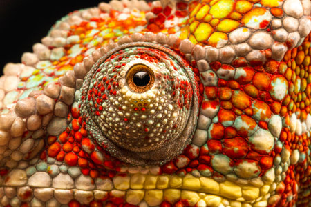 Close up of the eye of a Panther Chameleon (Furcifer pardalis) native to Madagascarの写真素材