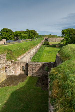 The Town of Berwick on the border between England and Scotland, changed hands several times and as a result was heavily fortified. These defences were built in Tudor timesのeditorial素材