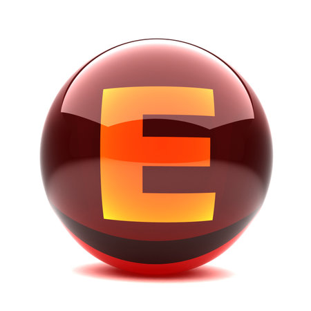 3d glossy sphere with orange letter - Eの写真素材