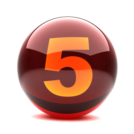 3d glossy sphere with orange digit - 5の写真素材