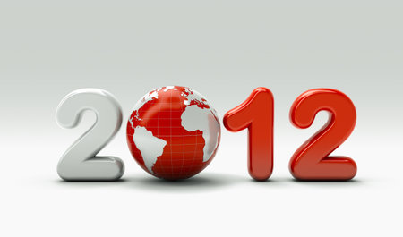 3d new year 2012 shape on white background with 3d globeの写真素材