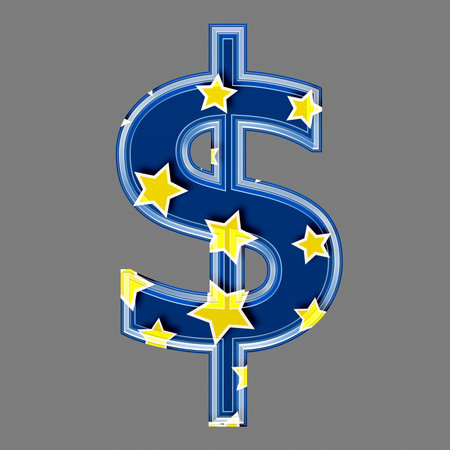 3d euro currency sign with star patternの写真素材