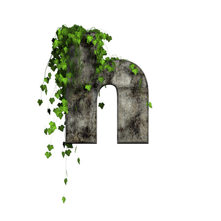 green ivy on 3d stone letter - hの写真素材