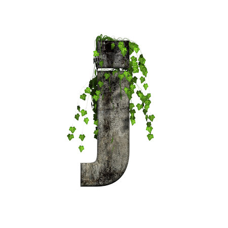 green ivy on 3d stone letter - jの写真素材