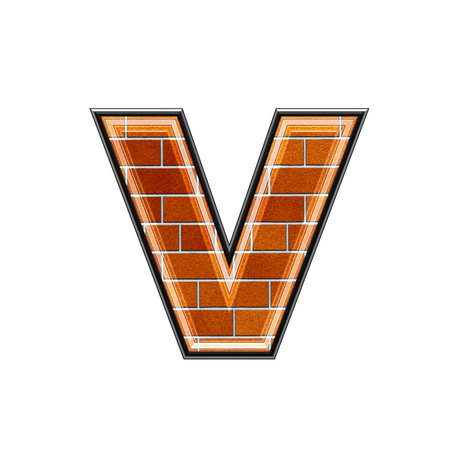 abstract 3d letter with brick wall texture - Vの写真素材