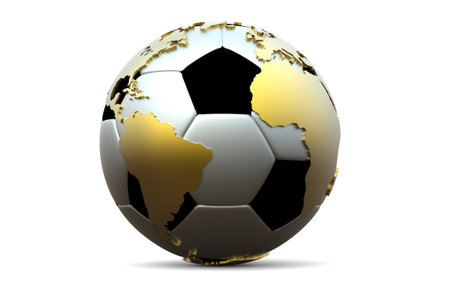 3d soccer ball with golden extruded continentsの写真素材