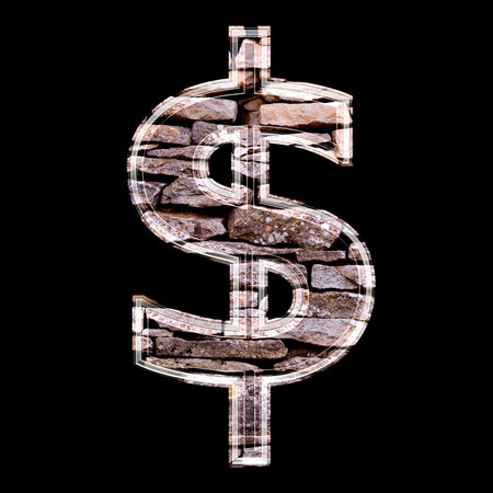 3d dollar currency sign with stone wall textureの写真素材