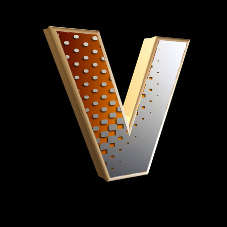 3d abstract letter with modern halftone pattern - Vの写真素材