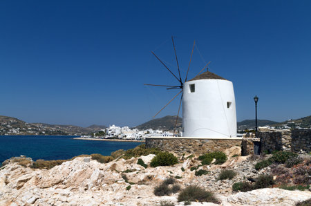 Traditional greek windmill on paros islandの写真素材