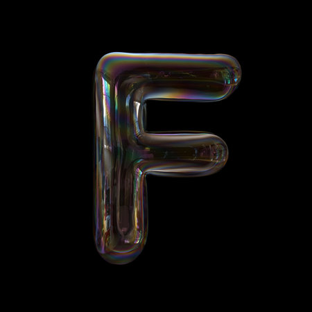 Soap bubble letter F - Upper-case 3d transparent font - childhood, imagination or fragility conceptの写真素材