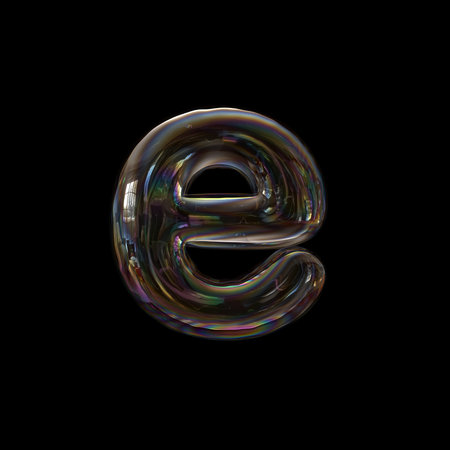 Soap bubble letter E - Lower-case 3d transparent font - childhood, imagination or fragility concept