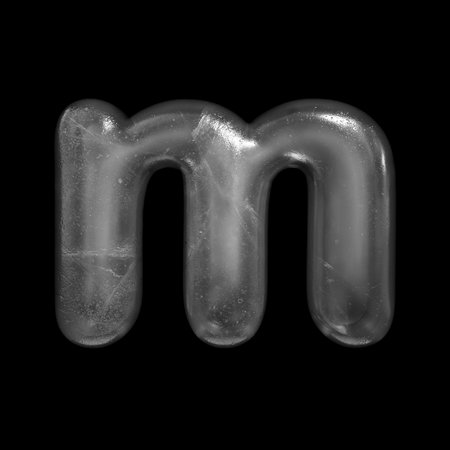 Ice letter m - Small 3d Winter font isolated on black background.の写真素材