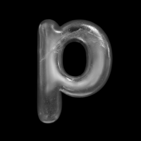 Ice letter p - Small 3d Winter font isolated on black background.の写真素材